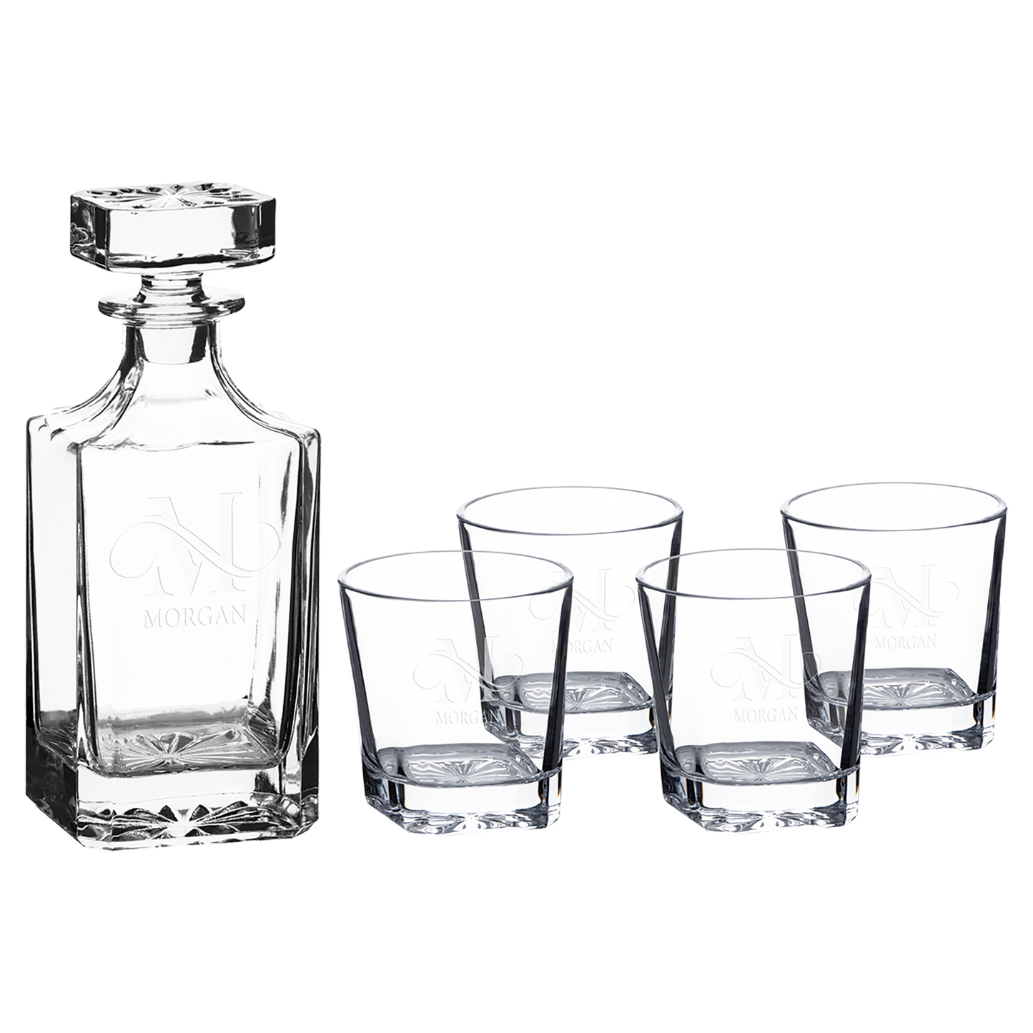 750ML Square Glass Decanter Set with Four 11 oz. Rock glasses