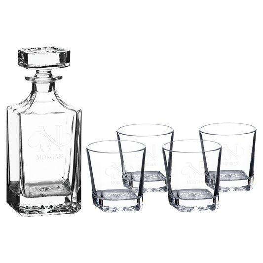 750ML Square Glass Decanter Set with Four 11 oz. Rock glasses