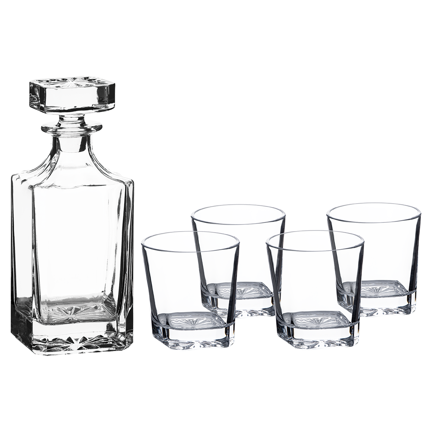 750ML Square Glass Decanter Set with Four 11 oz. Rock glasses