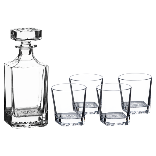 750ML Square Glass Decanter Set with Four 11 oz. Rock glasses
