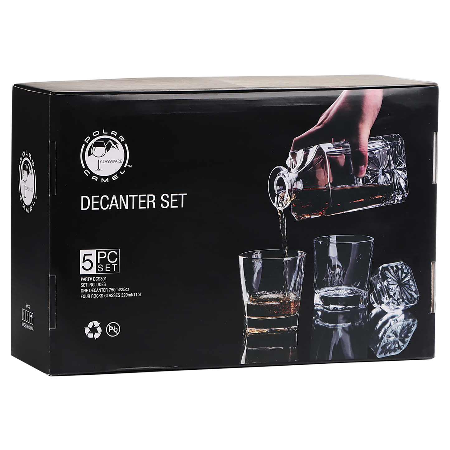750ML Square Glass Decanter Set with Four 11 oz. Rock glasses