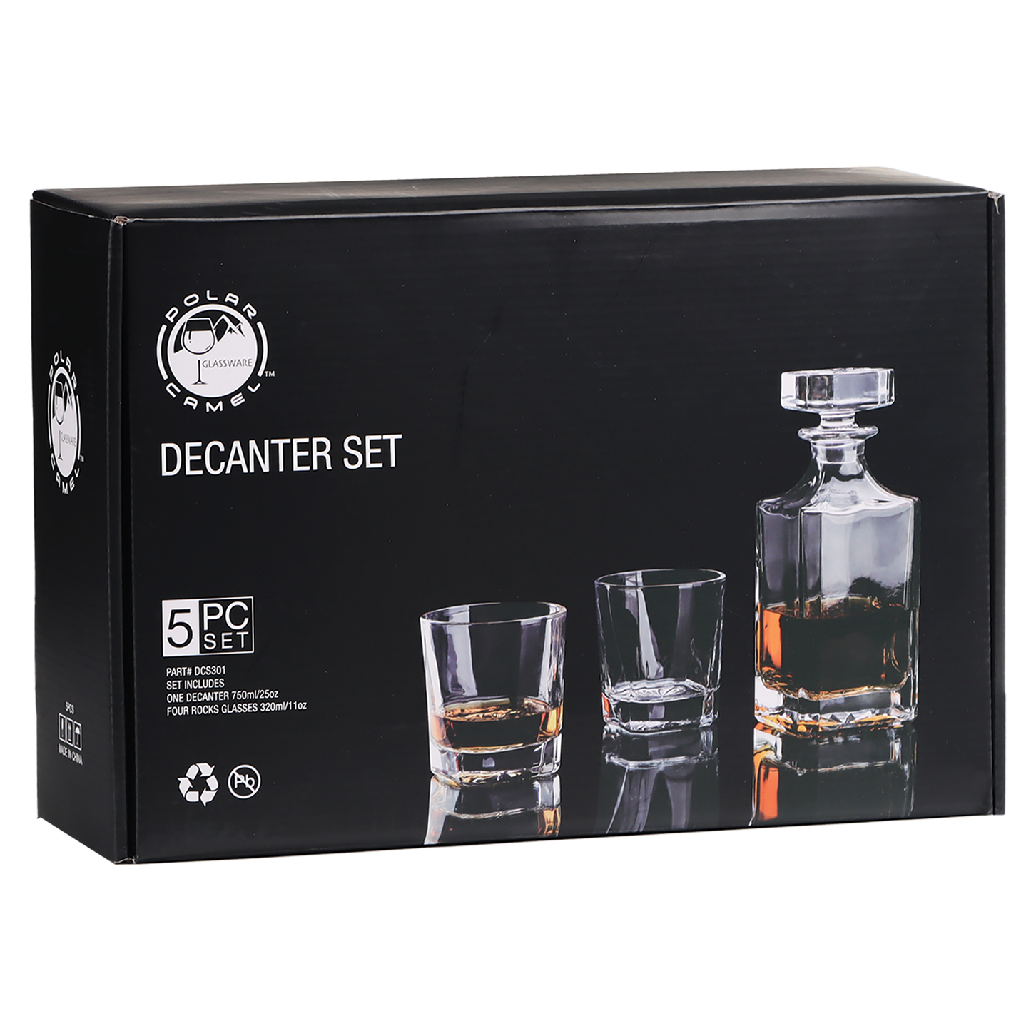 750ML Square Glass Decanter Set with Four 11 oz. Rock glasses
